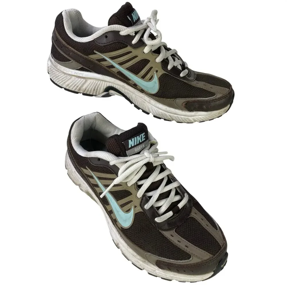 Nike Women Dart 8 Running Jogging Gym Cushioned Lace Up Shoe Brown Tan Blue S 8